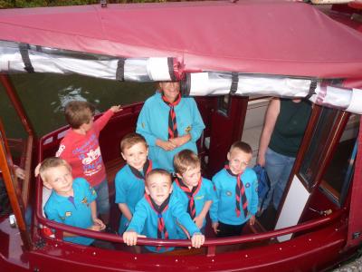 Beaver group on canal barge boat